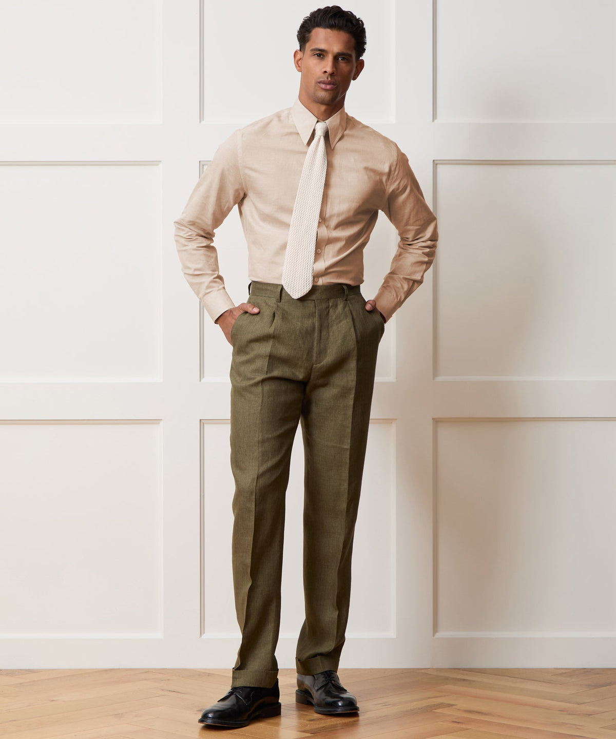 Todd Snyder Italian Cotton-Linen Long Point Collar Dress Shirt - Beige
