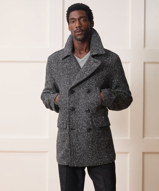 Todd Snyder Italian Herringbone Peacoat - Dark Charcoal