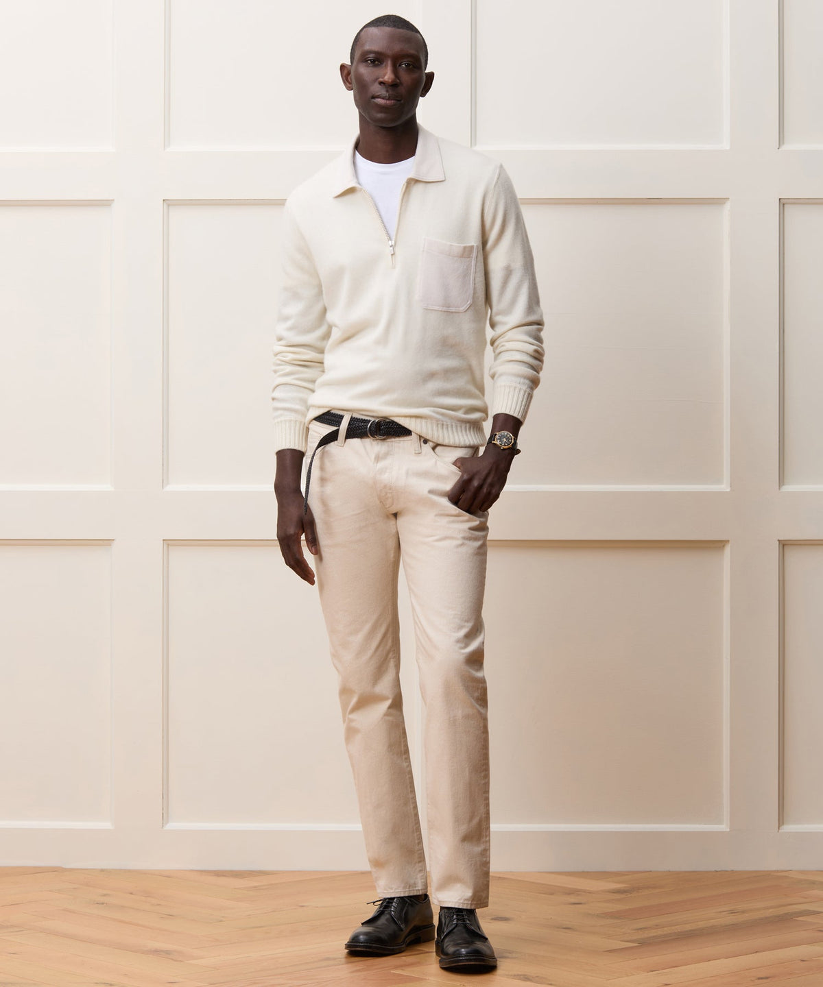 Todd Snyder Italian Cashmere Half-Zip Sweater Polo - Bisque