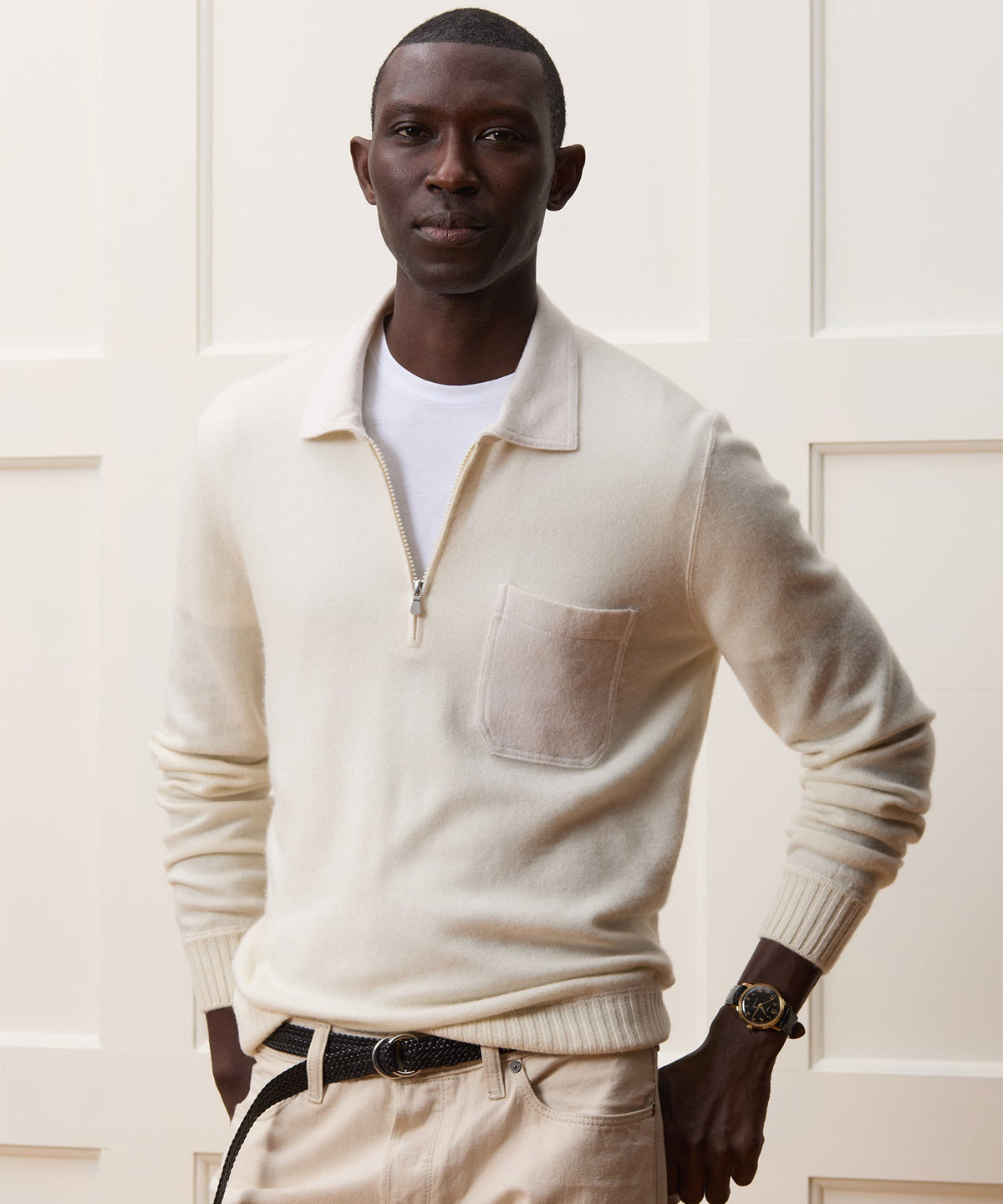 Todd Snyder Italian Cashmere Half-Zip Sweater Polo - Bisque