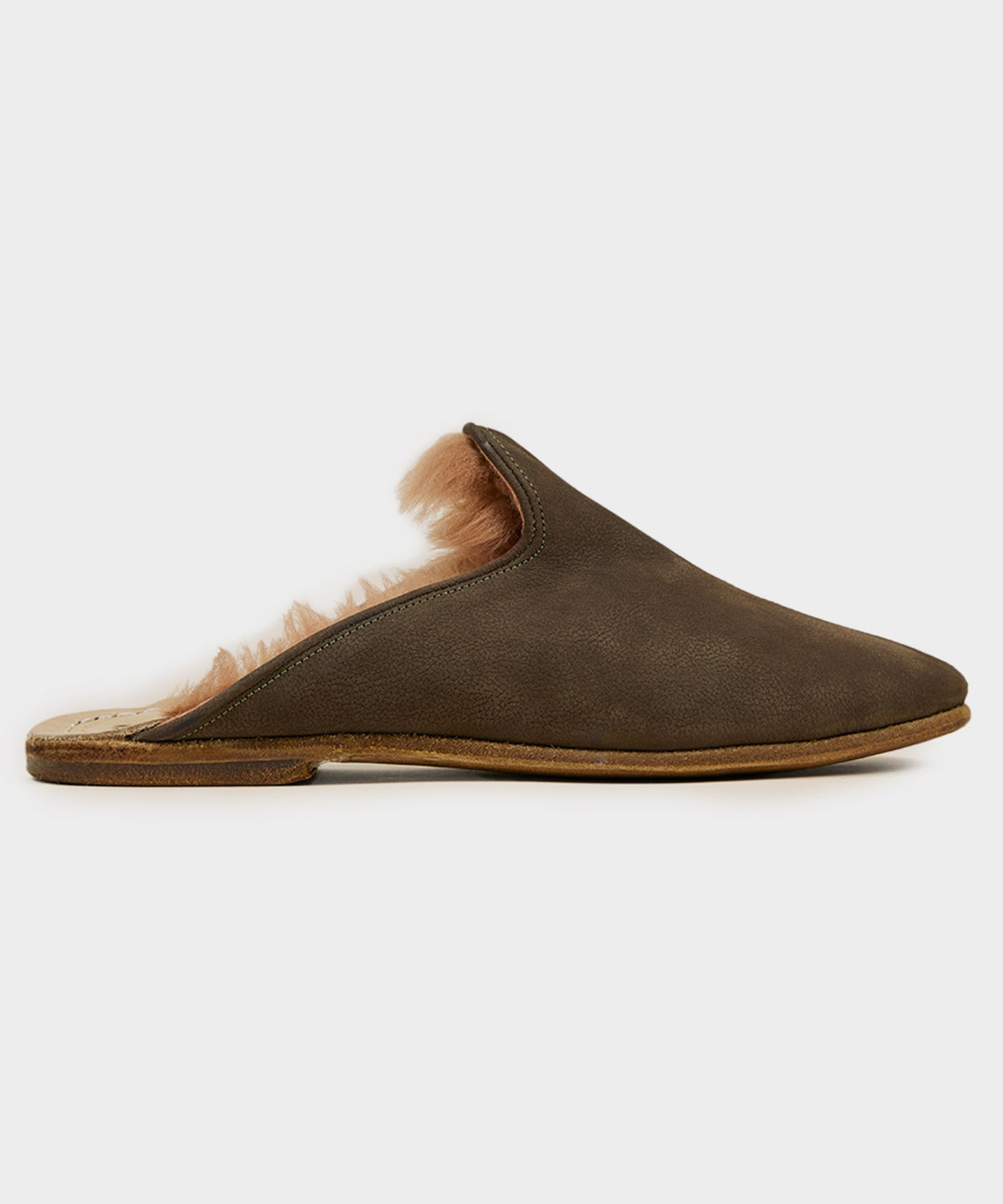Todd Snyder Sabah Baba Suede Shearling Slide - Olive