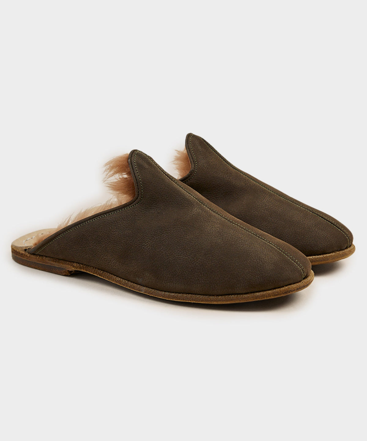 Todd Snyder Sabah Baba Suede Shearling Slide - Olive