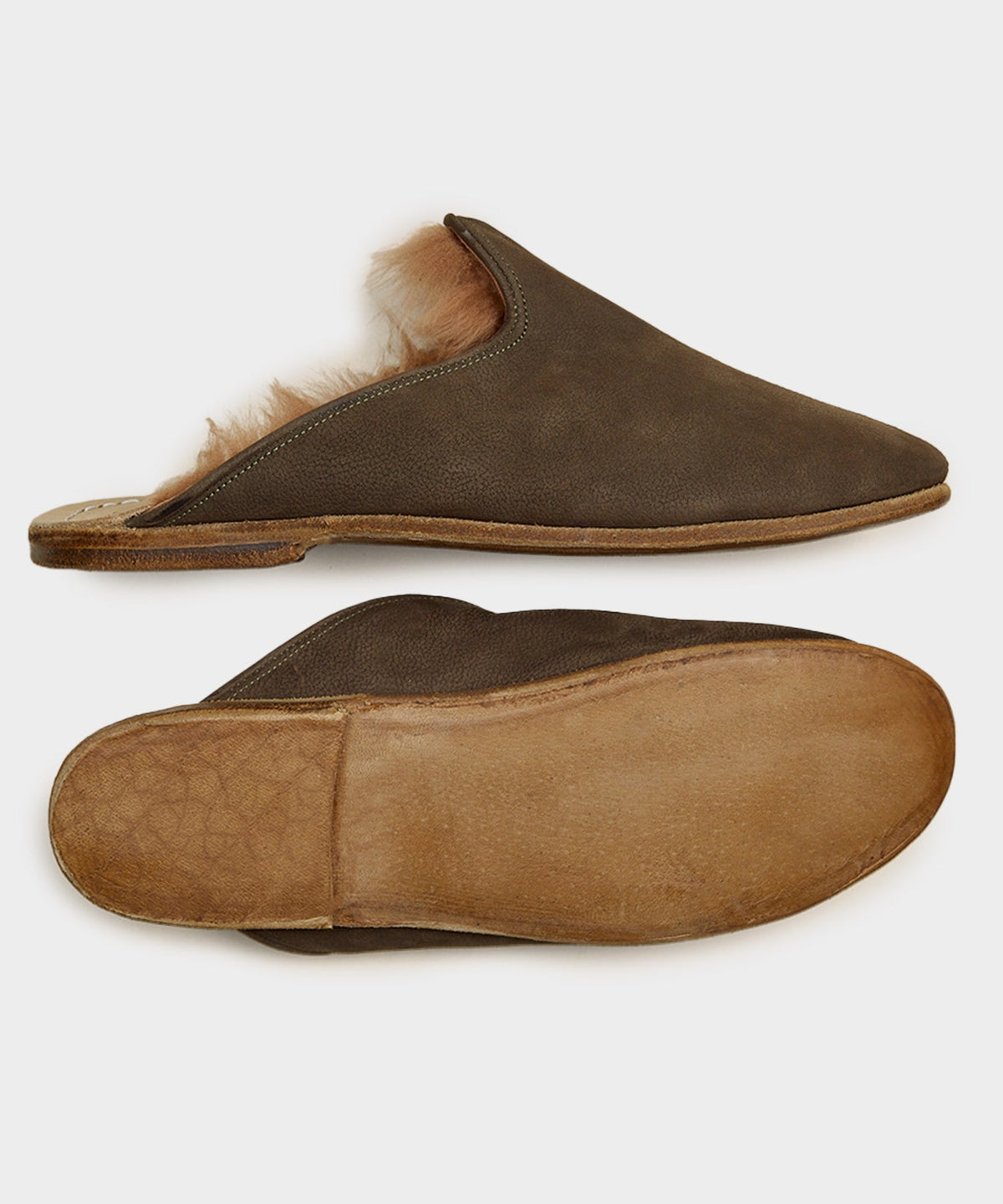 Todd Snyder Sabah Baba Suede Shearling Slide - Olive