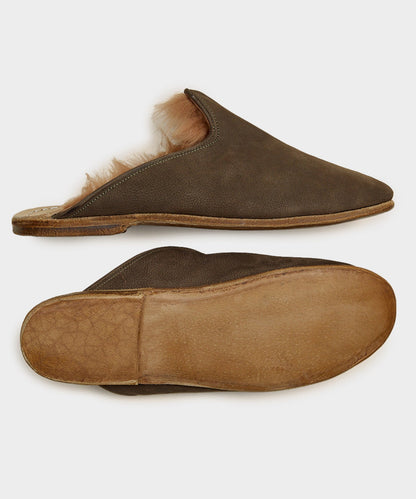 Todd Snyder Sabah Baba Suede Shearling Slide - Olive