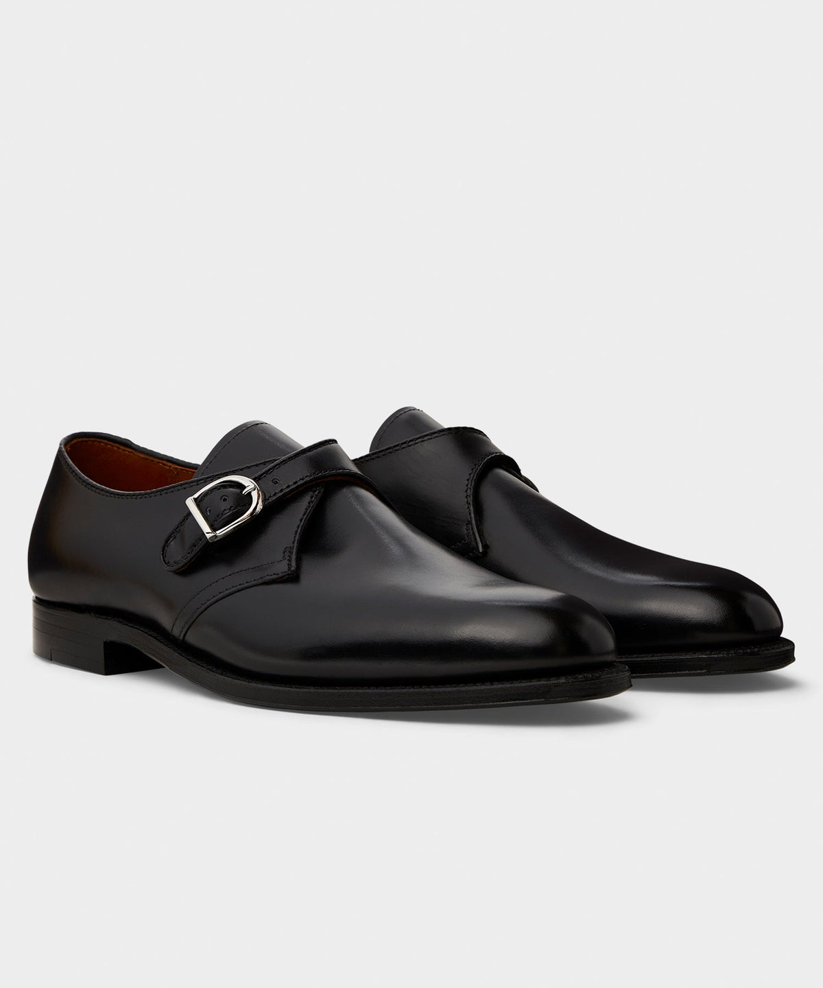 Todd Snyder Alden Plain Toe Monk Strap Shoe - Black