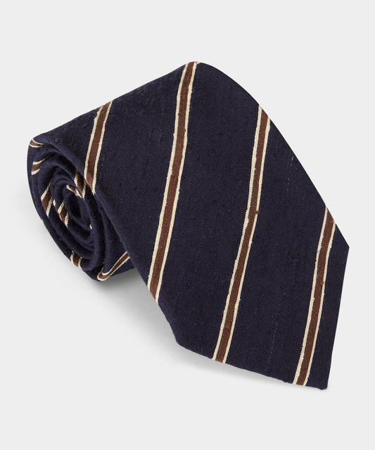 Todd Snyder Striped Shantung Silk Tie - Navy
