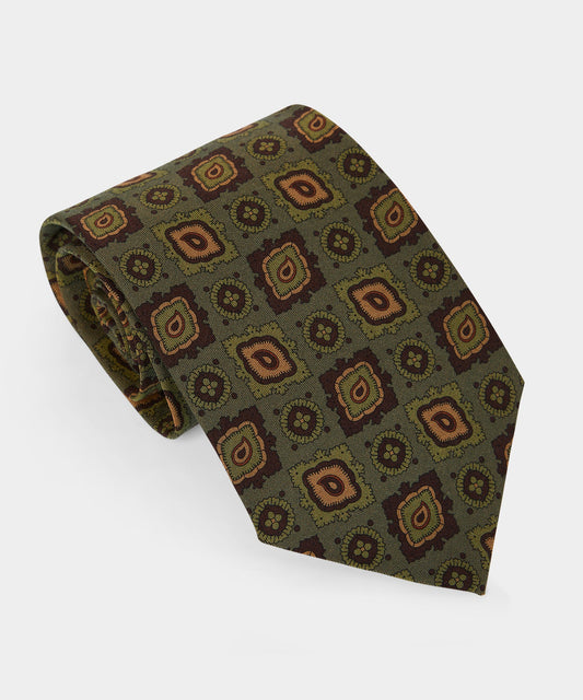 Todd Snyder Italian Wool-Silk Medallion Tie - Olive