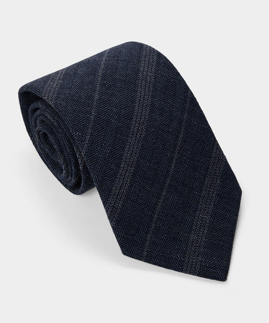 Todd Snyder Italian Wool-Linen Stripe Tie - Navy