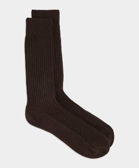 Todd Snyder Cotton Waffle Sock - Dark Brown
