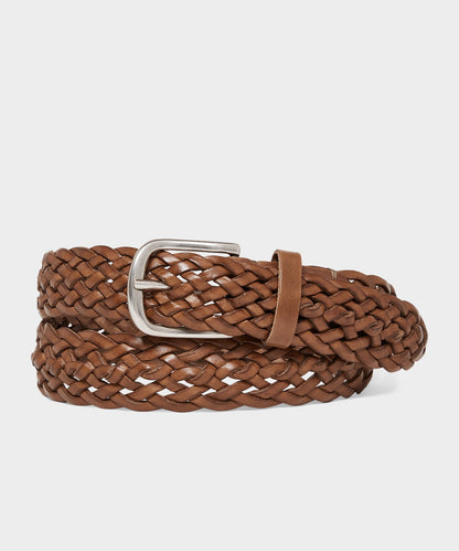Todd Snyder Italian Leather Braided Belt - Saddle Brown