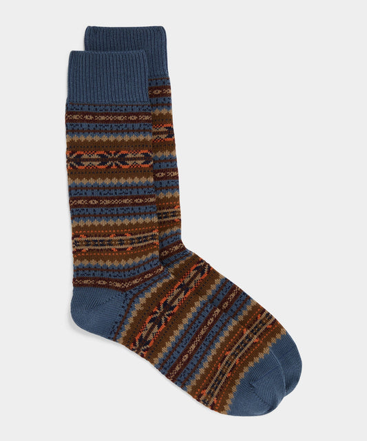 Todd Snyder Cotton Fair Isle Sock - Navy