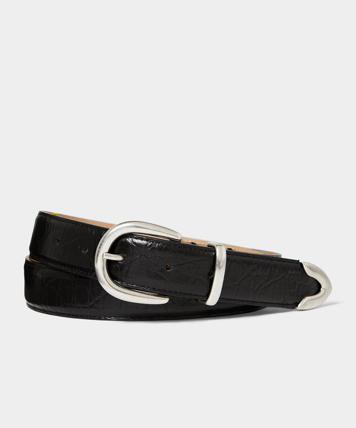 Todd Snyder Italian Crocodile Embossed Leather Belt - Black