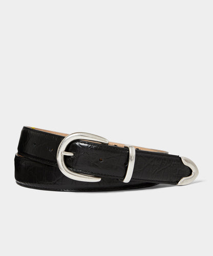Todd Snyder Italian Crocodile Embossed Leather Belt - Black