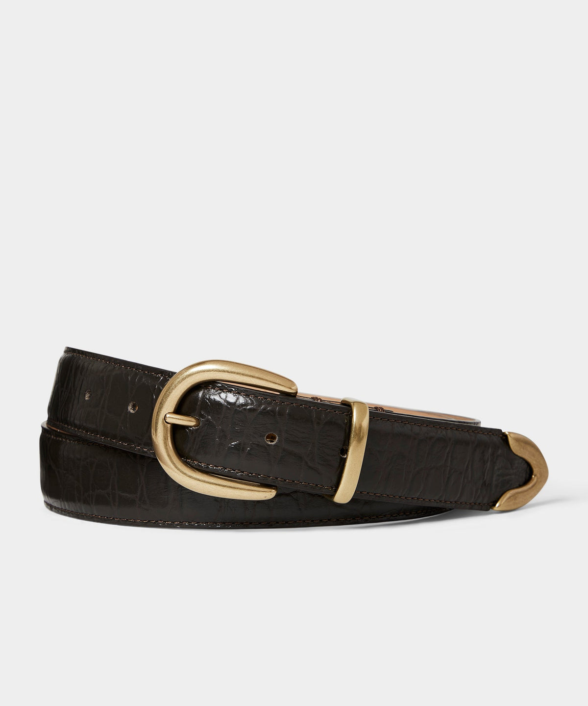Todd Snyder Italian Crocodile Embossed Leather Belt - Brown