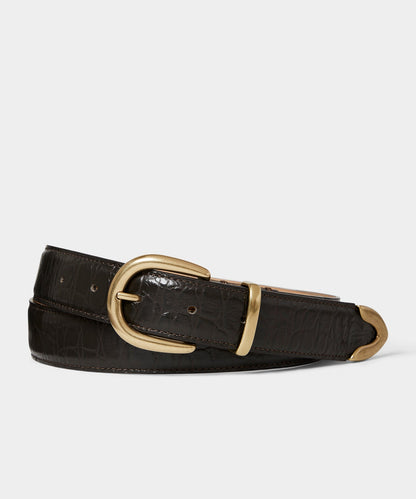 Todd Snyder Italian Crocodile Embossed Leather Belt - Brown