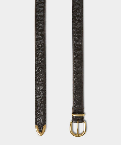 Todd Snyder Italian Crocodile Embossed Leather Belt - Brown