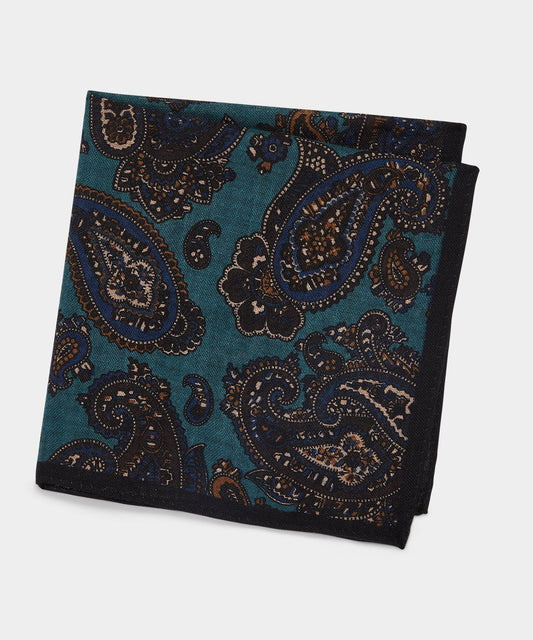 Todd Snyder Italian Wool Paisley Pocket Square - Teal