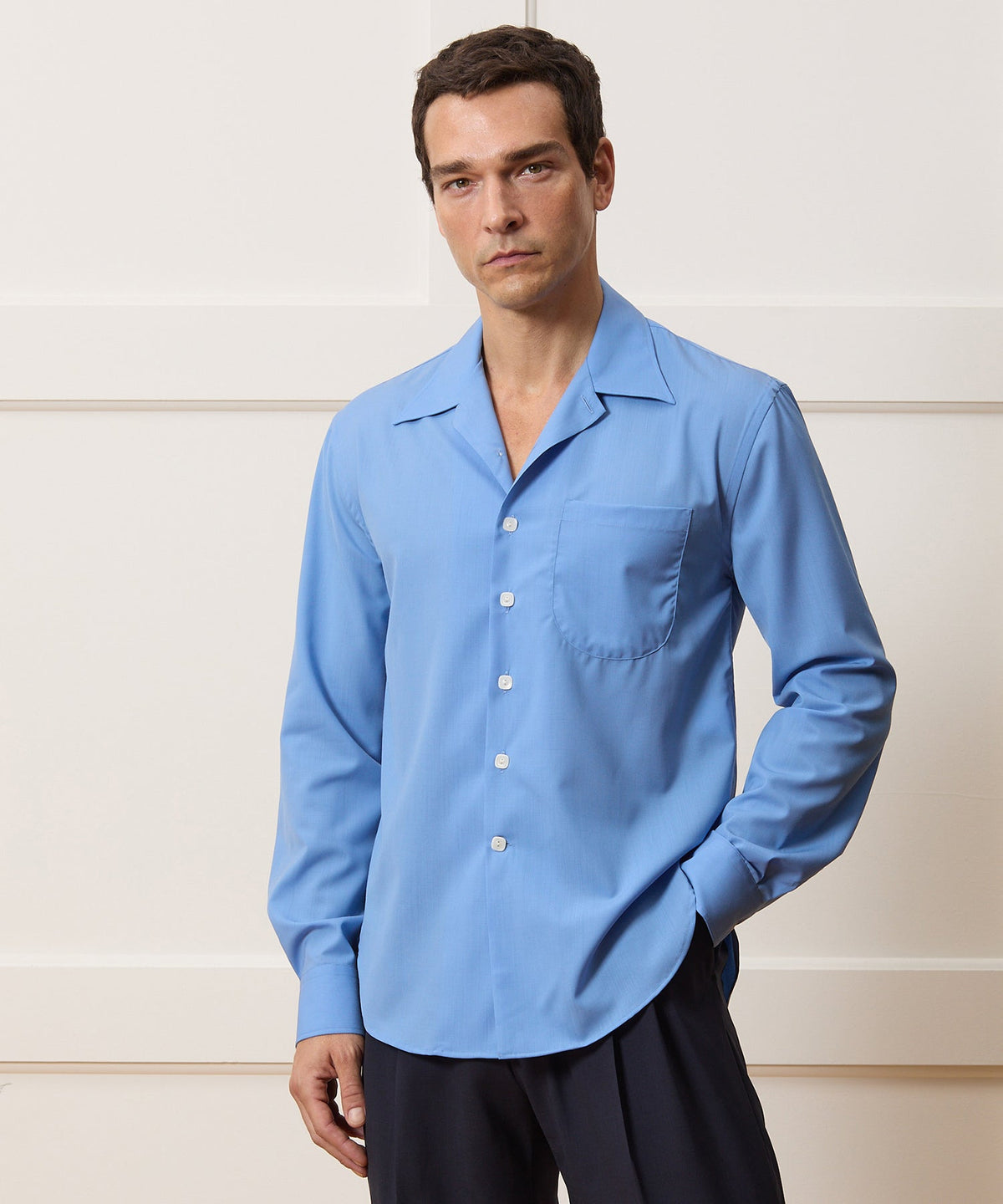Todd Snyder Armando Cabral Long Sleeve Camp Collar Dress Shirt - Light Blue