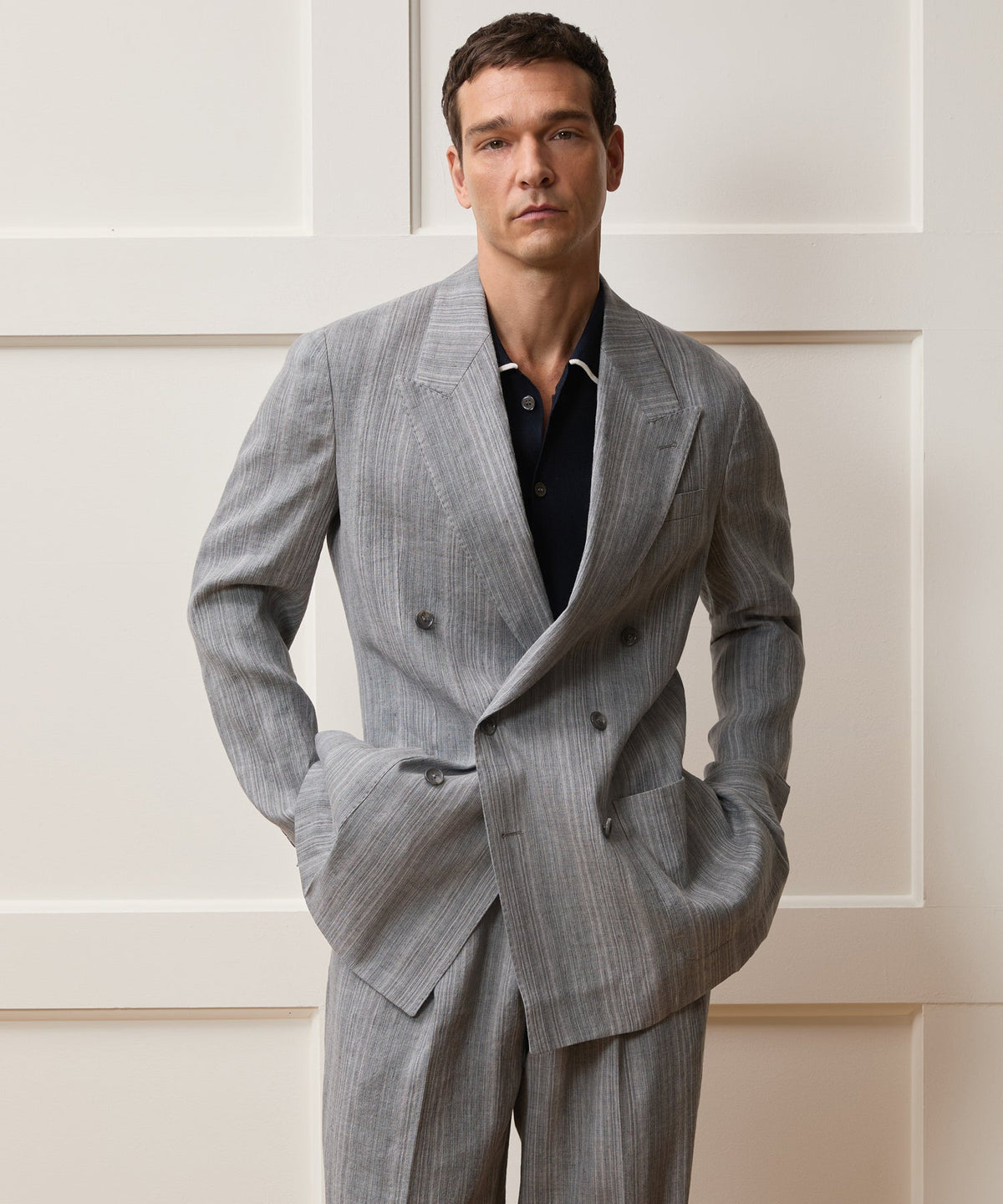 Todd Snyder Italian Multi-Stripe Linen Wythe Jacket - Grey
