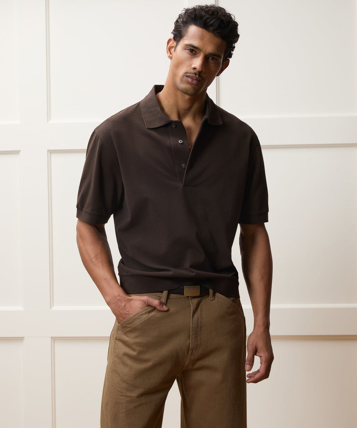 Todd Snyder Relaxed Cotton Pique Polo - Dark Mocha