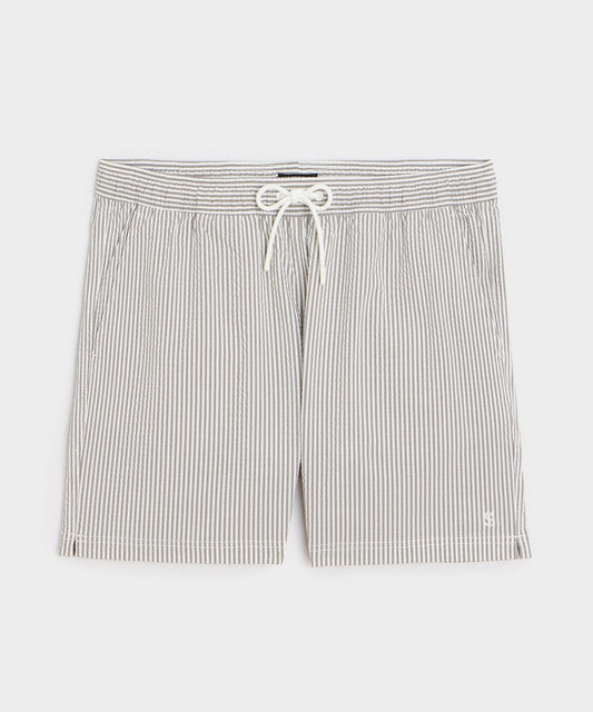 Todd Snyder 5" Seersucker Montauk Swim Trunk - Olive Drab