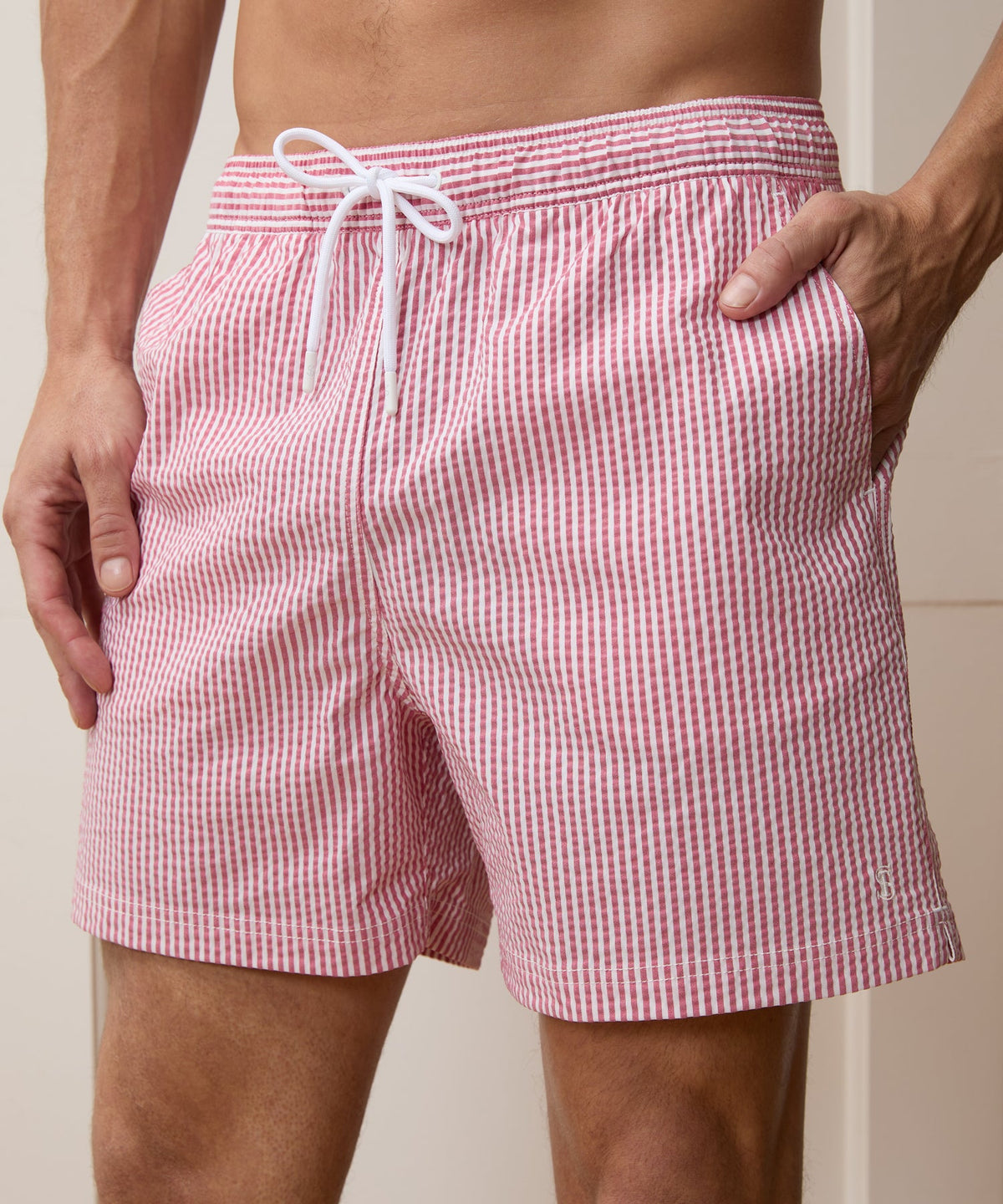 Todd Snyder 5" Seersucker Montauk Swim Trunk - Red