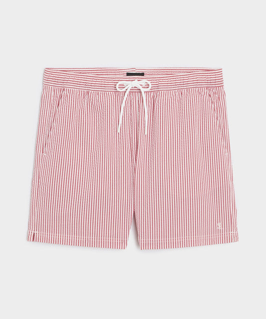 Todd Snyder 5" Seersucker Montauk Swim Trunk - Red