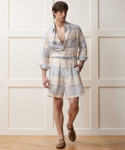 Todd Snyder Italian Linen Plaid Big Shirt - Cream