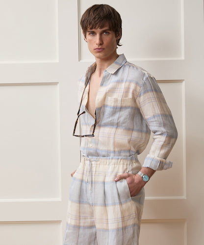 Todd Snyder Italian Linen Plaid Big Shirt - Cream