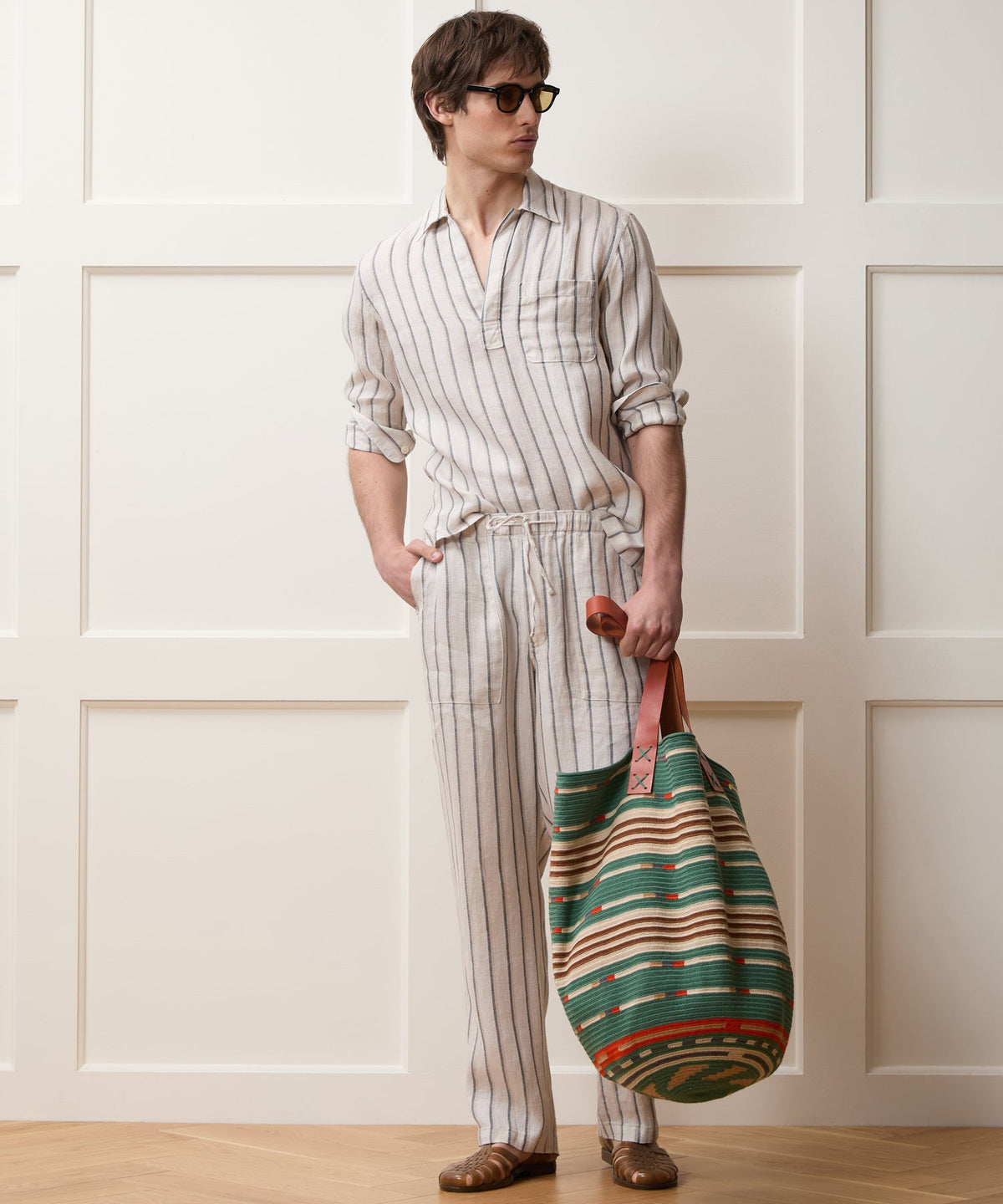 Todd Snyder Striped Linen Popover Shirt - White