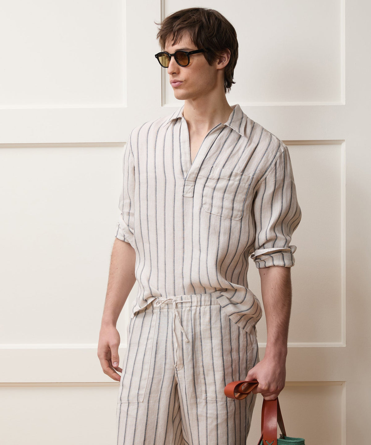 Todd Snyder Striped Linen Popover Shirt - White