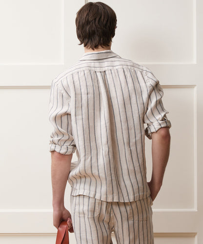 Todd Snyder Striped Linen Popover Shirt - White