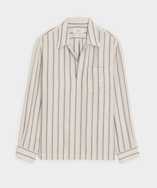 Todd Snyder Striped Linen Popover Shirt - White