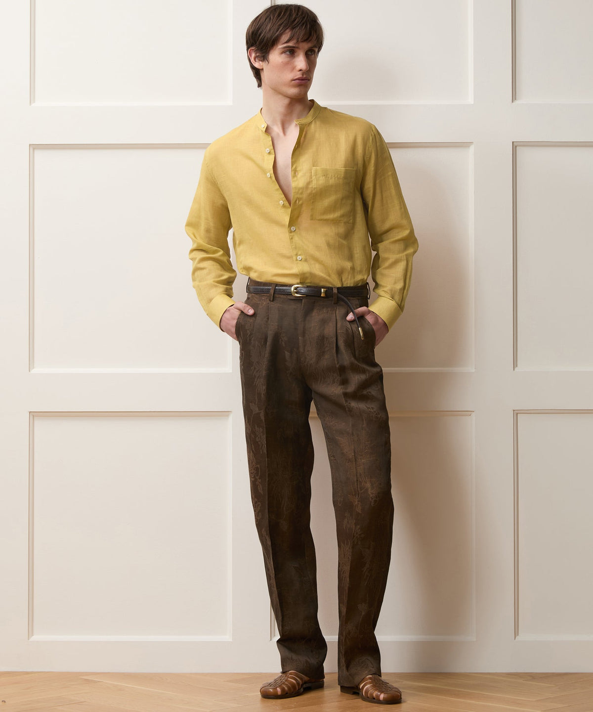 Todd Snyder Voile Band Collar Big Shirt - Golden Straw