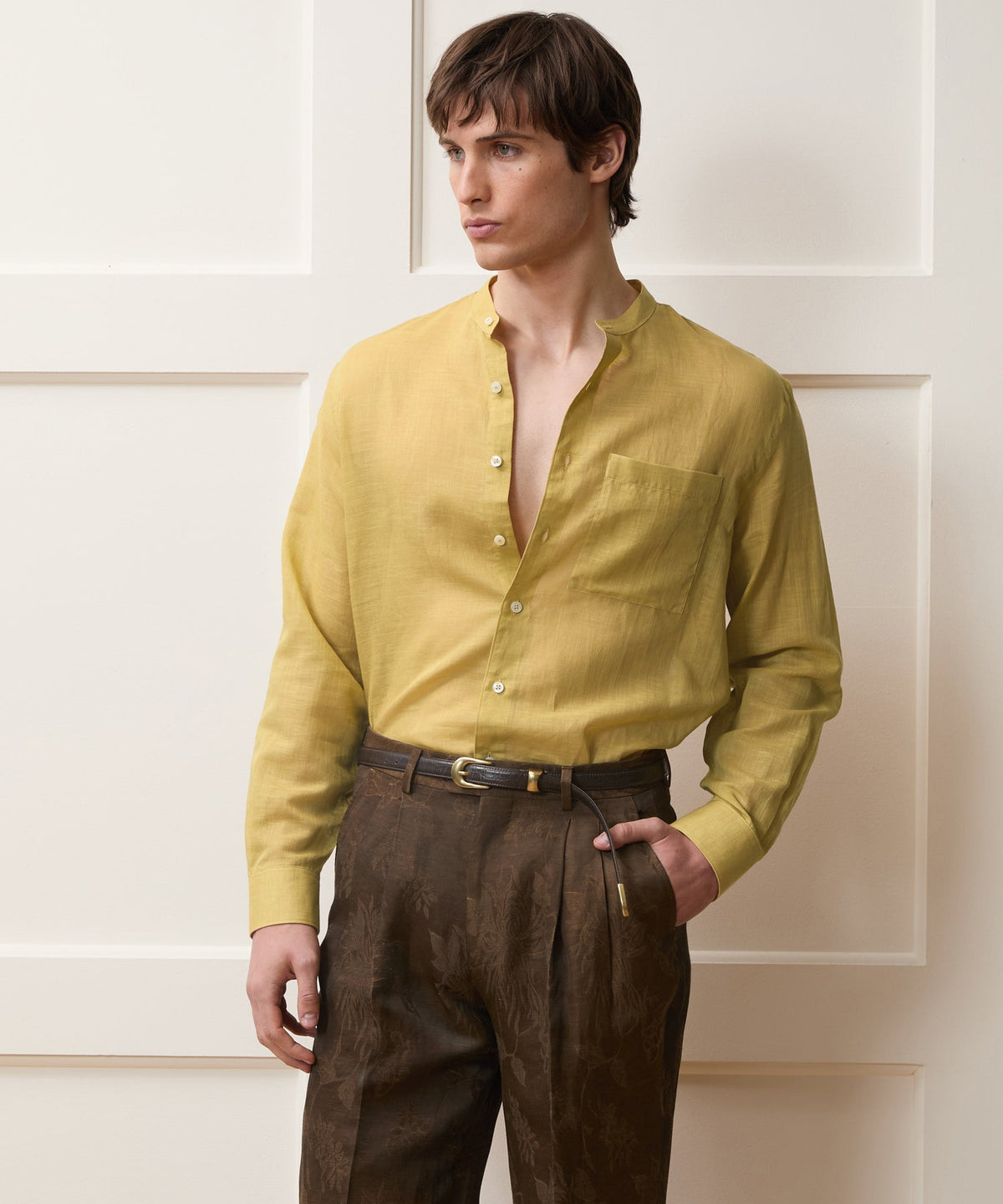 Todd Snyder Voile Band Collar Big Shirt - Golden Straw