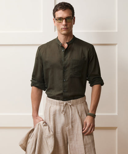 Todd Snyder Voile Band Collar Big Shirt - Olive