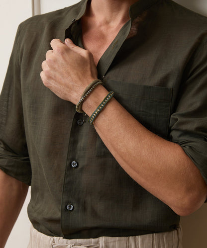 Todd Snyder Voile Band Collar Big Shirt - Olive