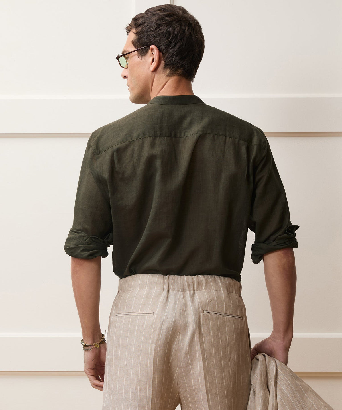 Todd Snyder Voile Band Collar Big Shirt - Olive