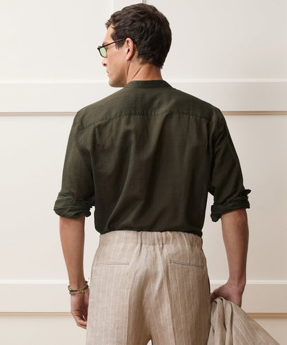 Todd Snyder Voile Band Collar Big Shirt - Olive