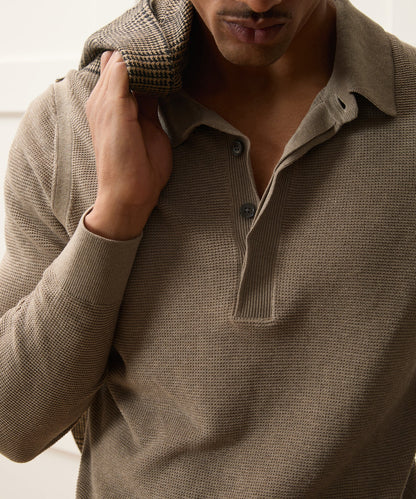 Todd Snyder Vista Sweater Polo - Heather Taupe