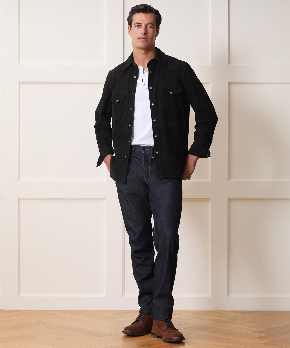 Todd Snyder Italian Suede Western Shirt Jacket - Black