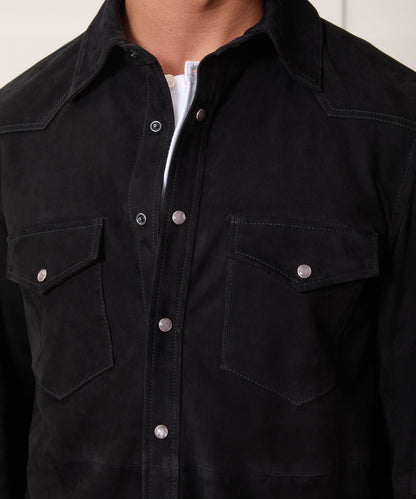 Todd Snyder Italian Suede Western Shirt Jacket - Black