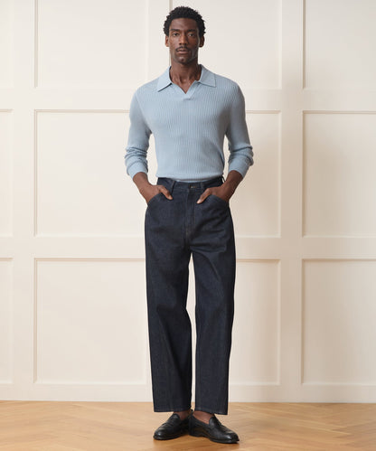 Todd Snyder Silk-Cashmere Ribbed Montauk Sweater Polo - Dusty Blue
