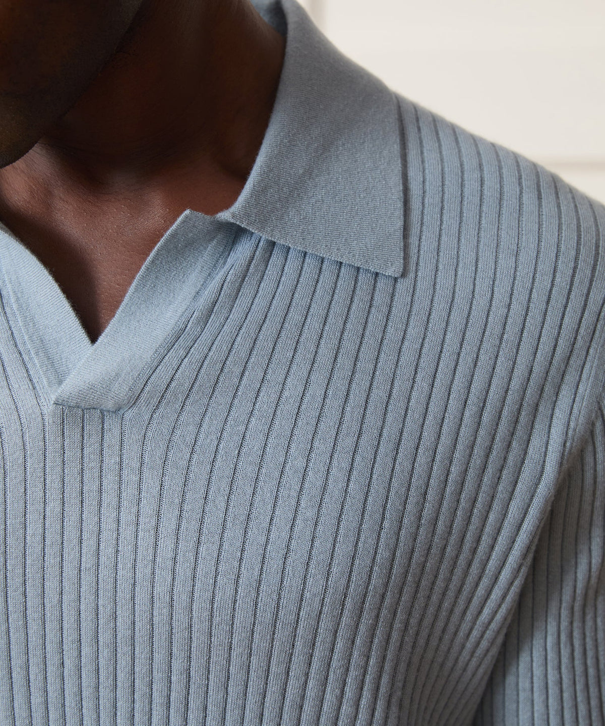 Todd Snyder Silk-Cashmere Ribbed Montauk Sweater Polo - Dusty Blue