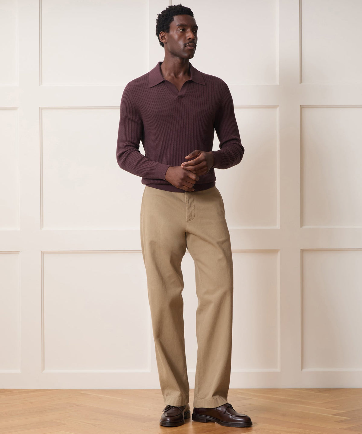 Todd Snyder Silk-Cashmere Ribbed Montauk Sweater Polo - Raisin