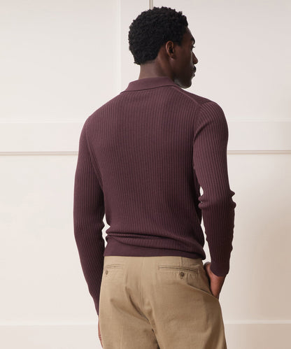 Todd Snyder Silk-Cashmere Ribbed Montauk Sweater Polo - Raisin