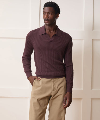 Todd Snyder Silk-Cashmere Ribbed Montauk Sweater Polo - Raisin