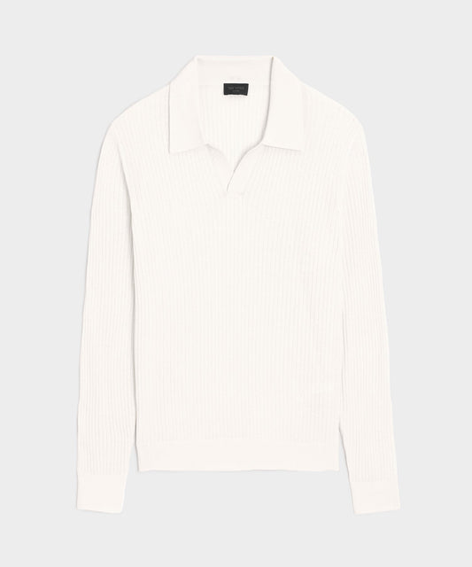 Todd Snyder Silk-Cashmere Ribbed Montauk Sweater Polo - Bisque