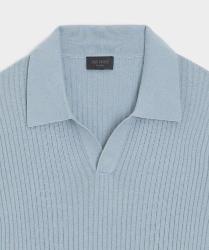 Todd Snyder Silk-Cashmere Ribbed Montauk Sweater Polo - Dusty Blue
