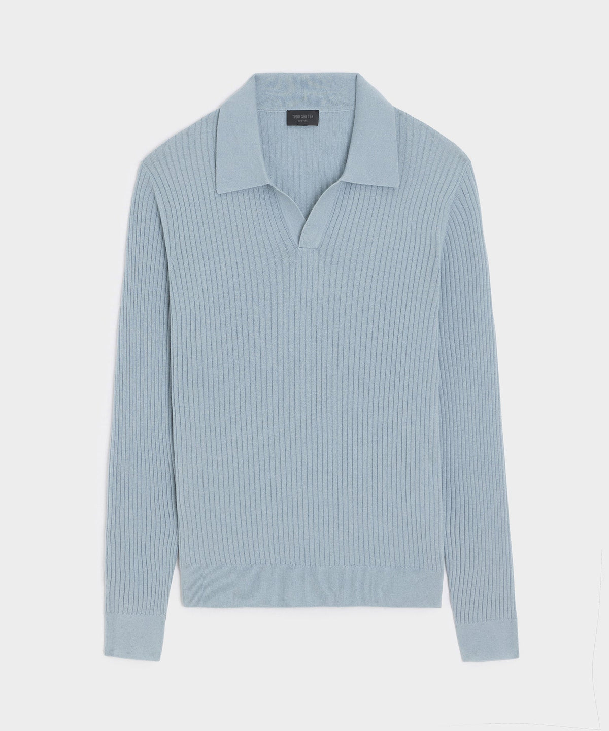 Todd Snyder Silk-Cashmere Ribbed Montauk Sweater Polo - Dusty Blue
